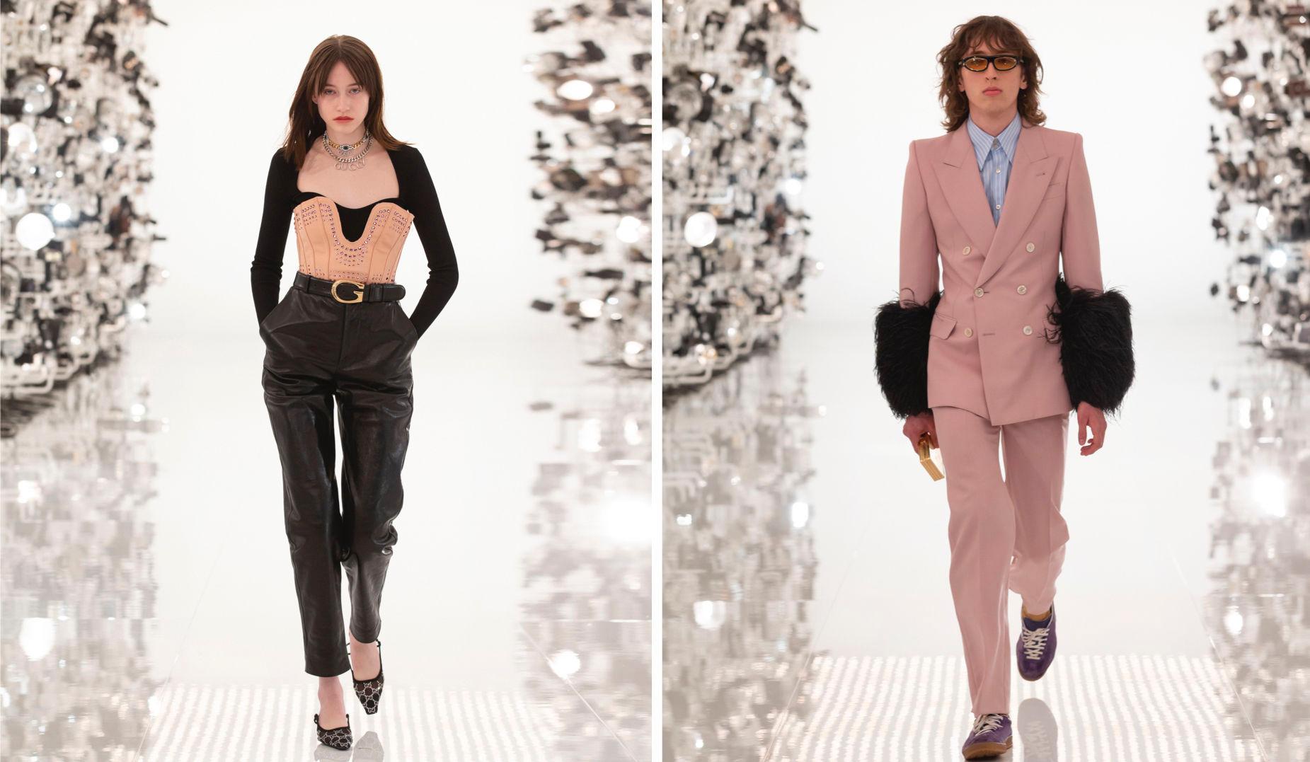 NORSK INNSLAG: Madeleine Hillestad og Emil Farago på catwalken for Gucci. Foto: Greg Avenel for Gucci