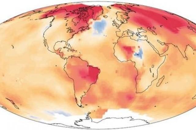 Dette kartet viser hvor havet varmes opp og hvor det kjøles ned. Det er tydelig at Nord-Atlanteren skiller seg ut her. Foto: NASA