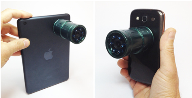 Snooperscope kan brukes med nettbrett og mobil, men trenger ikka å være festet til enheten som kontrollerer den.Foto: Snooperscoop