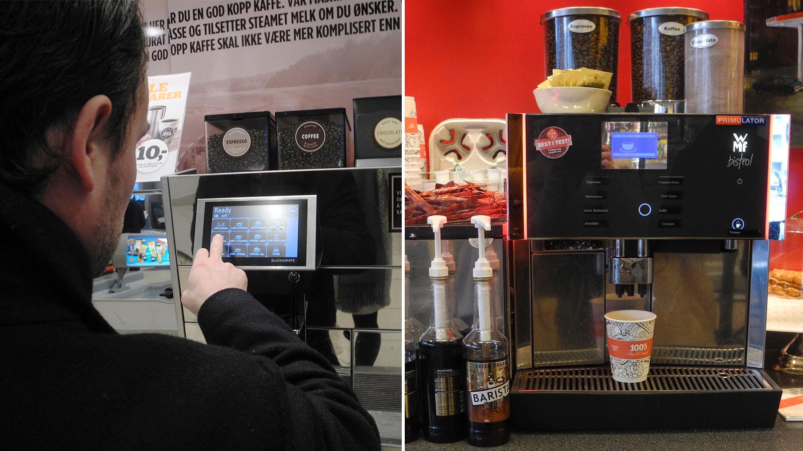 MASKINBRYGGET: Det er kjapt og rimelig med en kopp kaffe fra bensinstasjonen eller kiosken, men smaker det godt? Foto: Godt.no