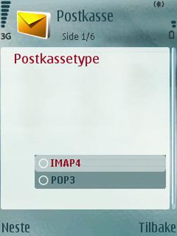Du kan velge mellom PO3 og IMAP4.