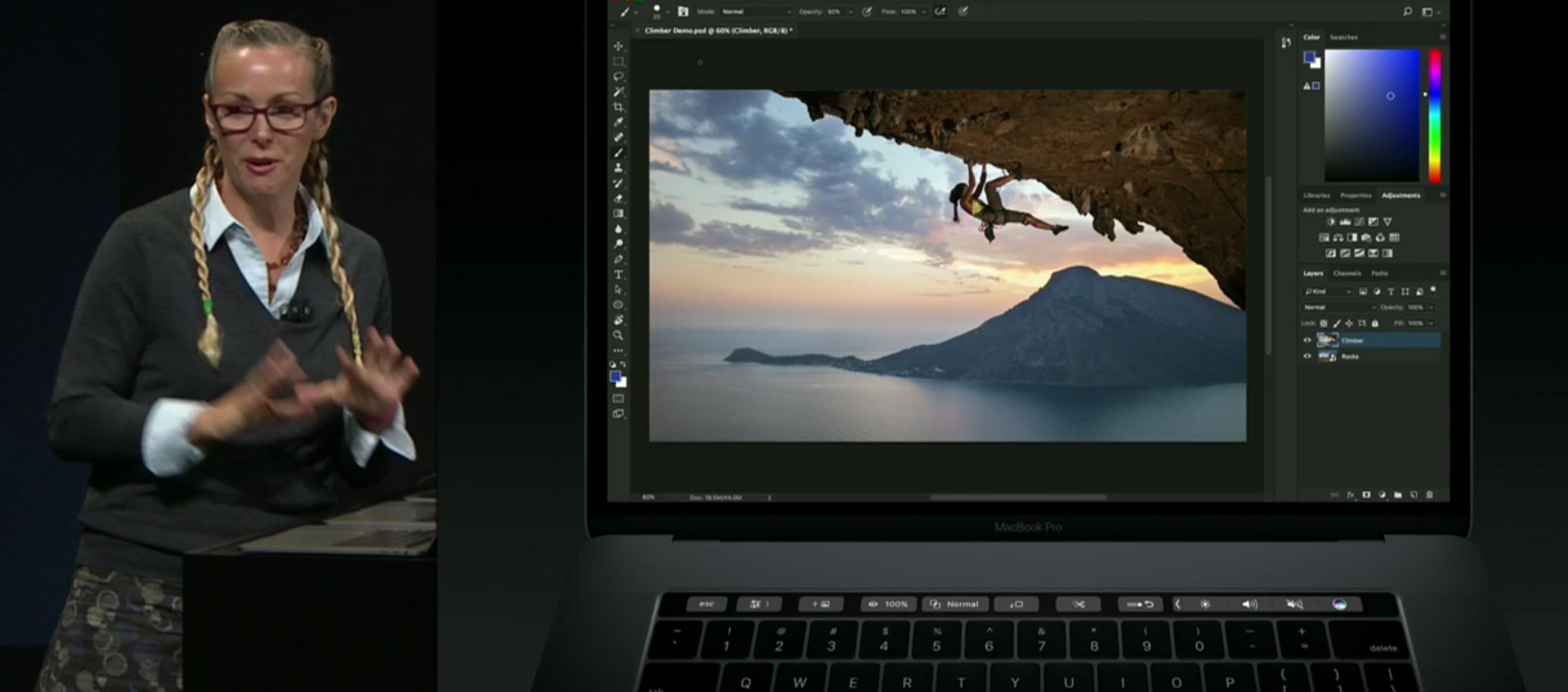 Touch Bar støtter naturligvis også Adobe Photoshop.