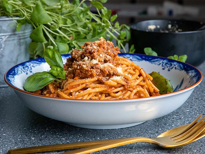 Spagetti med köttfärssås – utan kött